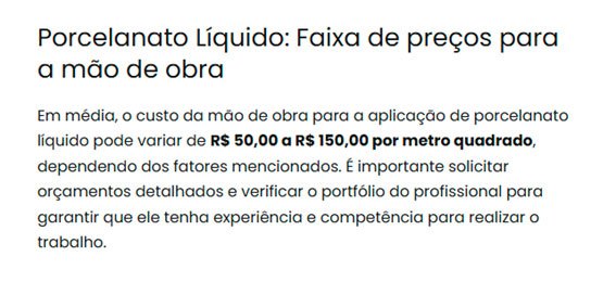 Preço médio porcelanato líquido